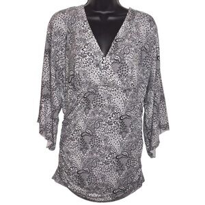 Y2K Fashion Bug Tunic Wrap Style Paisley Print Elbow Bell Sleeves Women’s Large